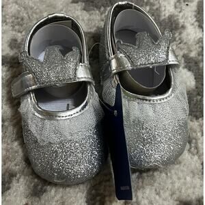 Baby Girl Silver Mary Jane Princess Soft Sole Crib Shoes Size 2 (NWT)1